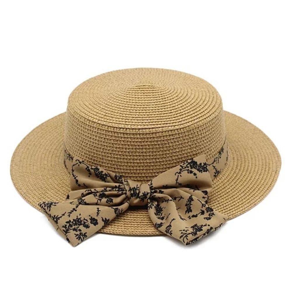 Caramel Straw Hat with Bow webbing